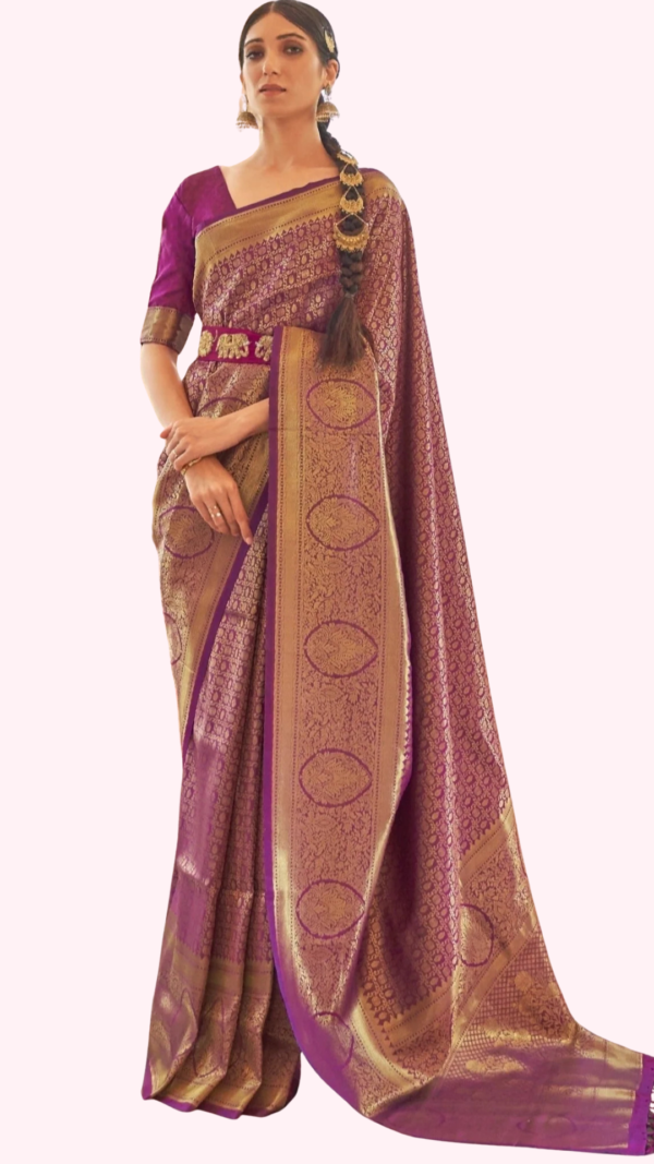 Checked Zari Kanjeevaram Silk Saree With Blouse Piece