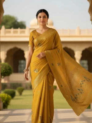 Royal Yellow Dola Silk Saree for Women | Soft Banarasi Weave Designer Saree | Wedding & Festive Wear | KUPIKET