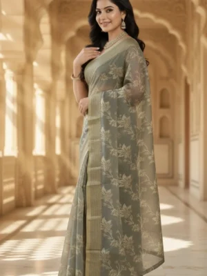 Premium Mouse Grey Chiffon Saree for Women – Ultra Light Weight Soft Flowing Party Wear & Festive Elegant Designer Saree