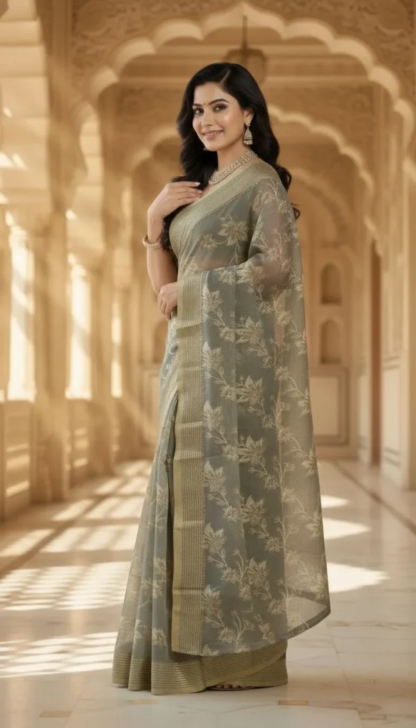 Premium Mouse Grey Chiffon Saree for Women – Ultra Light Weight Soft Flowing Party Wear & Festive Elegant Designer Saree