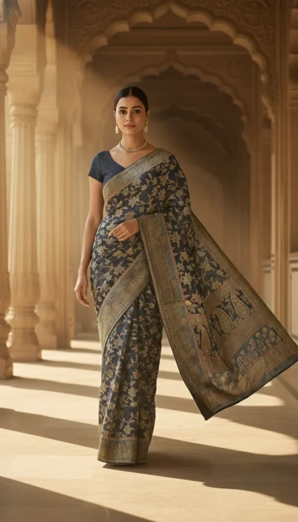 Premium Brasso Navy Blue Saree for Women | Party Wear Designer Transparent Brasso Saree with Elegant Shine | Wedding & Festive Special Collection