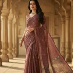 Premium Linen Cotton Vine Color Saree with Royal Heritage Border Print | Elegant Festive & Wedding Wear Designer Saree for Women