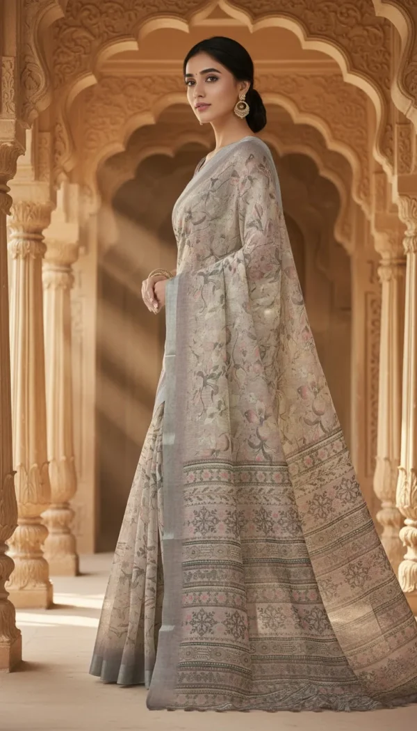 Premium Cotton Silk Saree in Elegant Gray & Peach – Soft Lightweight Designer Party Wear Saree for Women