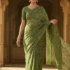 Premium Green Synthetic Saree with Swarovski Border | Party Wear Designer Saree for Wedding & Festive Collection