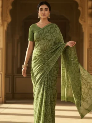 Premium Green Synthetic Saree with Swarovski Border | Party Wear Designer Saree for Wedding & Festive Collection