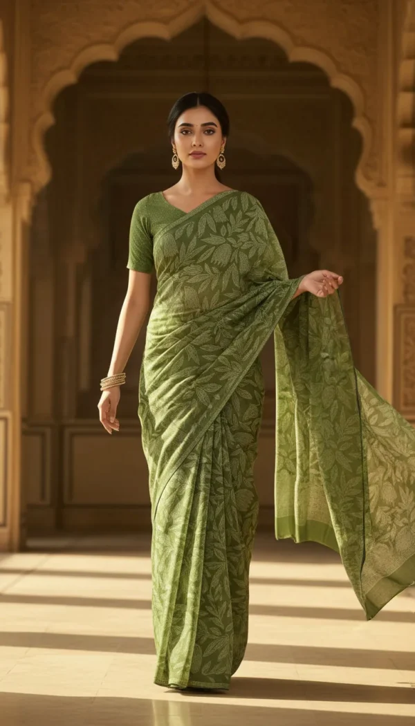 Premium Green Synthetic Saree with Swarovski Border | Party Wear Designer Saree for Wedding & Festive Collection