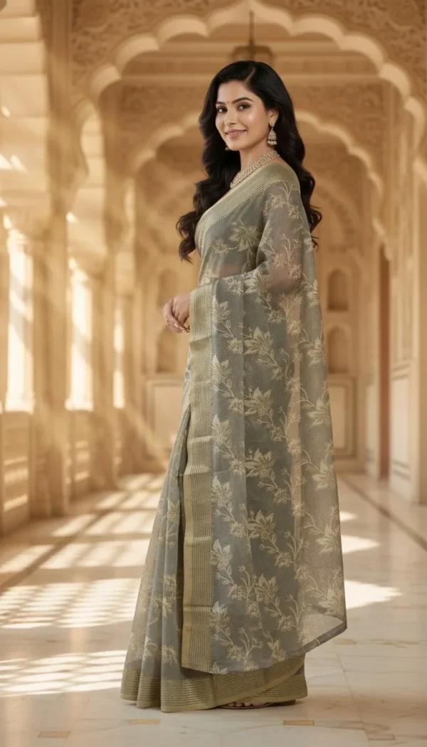 Premium Mouse Grey Chiffon Saree for Women – Ultra Light Weight Soft Flowing Party Wear & Festive Elegant Designer Saree