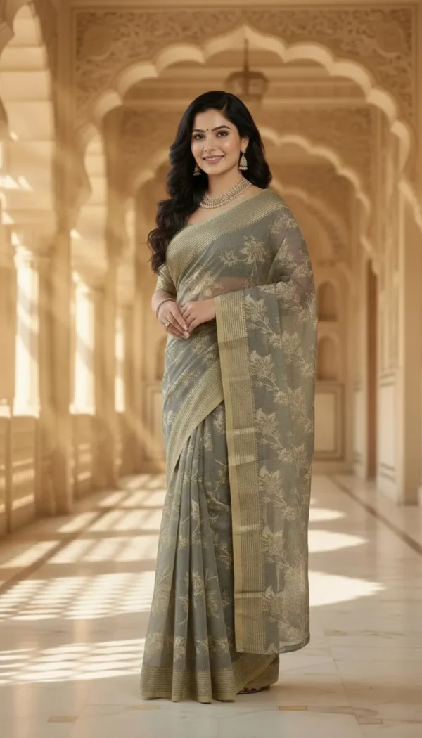 Premium Mouse Grey Chiffon Saree for Women – Ultra Light Weight Soft Flowing Party Wear & Festive Elegant Designer Saree