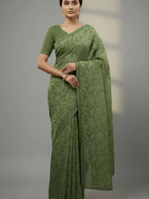 Premium Green Synthetic Saree with Swarovski Border | Party Wear Designer Saree for Wedding & Festive Collection