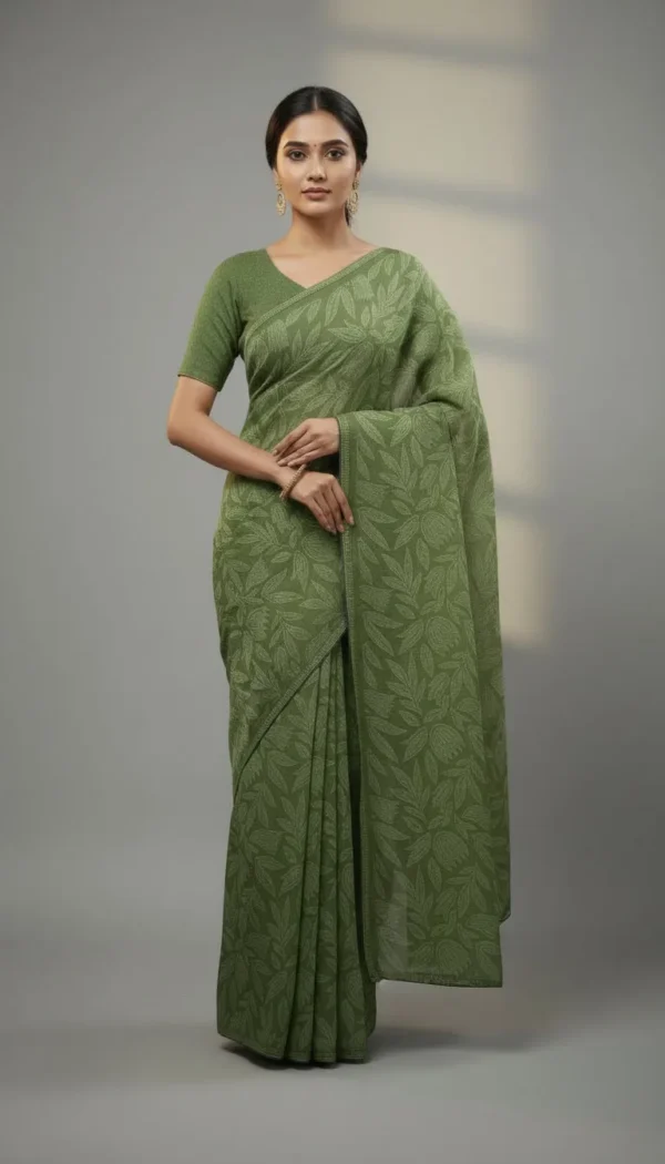 Premium Green Synthetic Saree with Swarovski Border | Party Wear Designer Saree for Wedding & Festive Collection