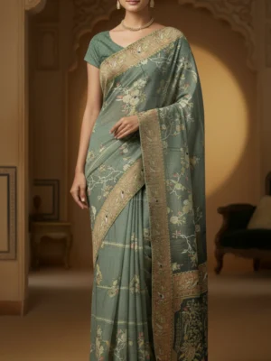 Luxury Bottle Green Soft Brasso Saree for Women – Elegant Party Wear Designer Saree with Rich Pallu & Premium Fall