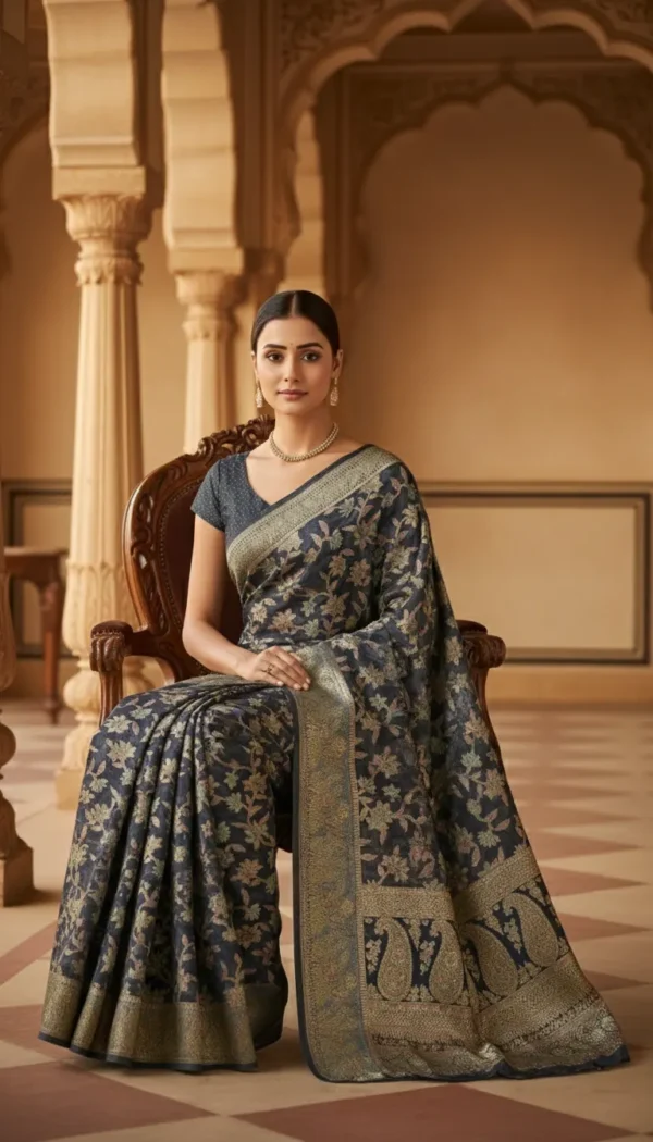 Premium Brasso Navy Blue Saree for Women | Party Wear Designer Transparent Brasso Saree with Elegant Shine | Wedding & Festive Special Collection