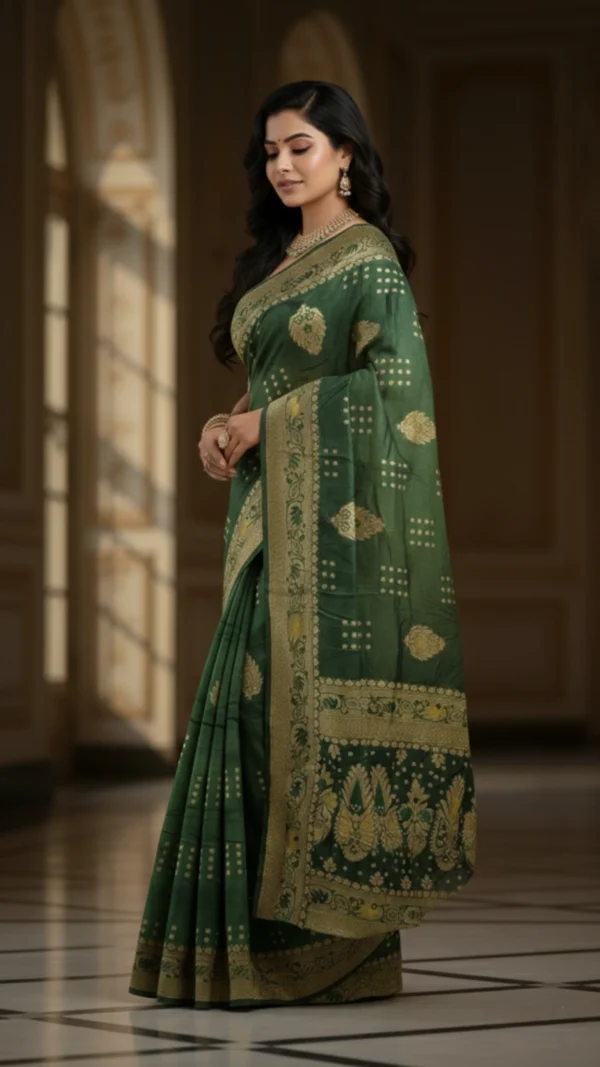 Royal Bottle Green Dola Silk Saree for Women | Rich Festive Wedding Wear Designer Saree