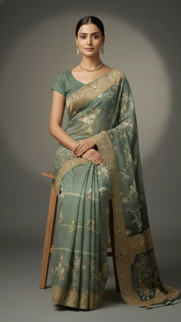 Luxury Bottle Green Soft Brasso Saree for Women – Elegant Party Wear Designer Saree with Rich Pallu & Premium Fall