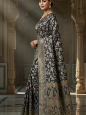 Premium Brasso Navy Blue Saree for Women | Party Wear Designer Transparent Brasso Saree with Elegant Shine | Wedding & Festive Special Collection