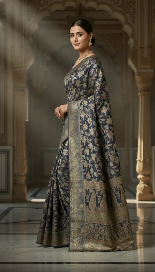 Premium Brasso Navy Blue Saree for Women | Party Wear Designer Transparent Brasso Saree with Elegant Shine | Wedding & Festive Special Collection