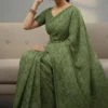 Premium Green Synthetic Saree with Swarovski Border | Party Wear Designer Saree for Wedding & Festive Collection