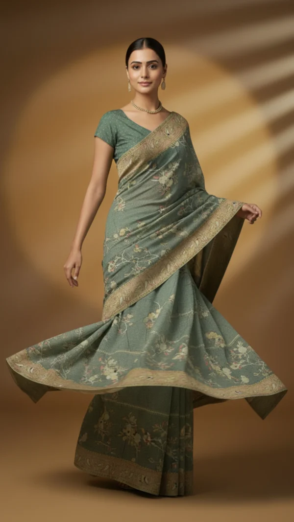 Luxury Bottle Green Soft Brasso Saree for Women – Elegant Party Wear Designer Saree with Rich Pallu & Premium Fall