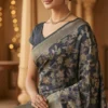 Premium Brasso Navy Blue Saree for Women | Party Wear Designer Transparent Brasso Saree with Elegant Shine | Wedding & Festive Special Collection