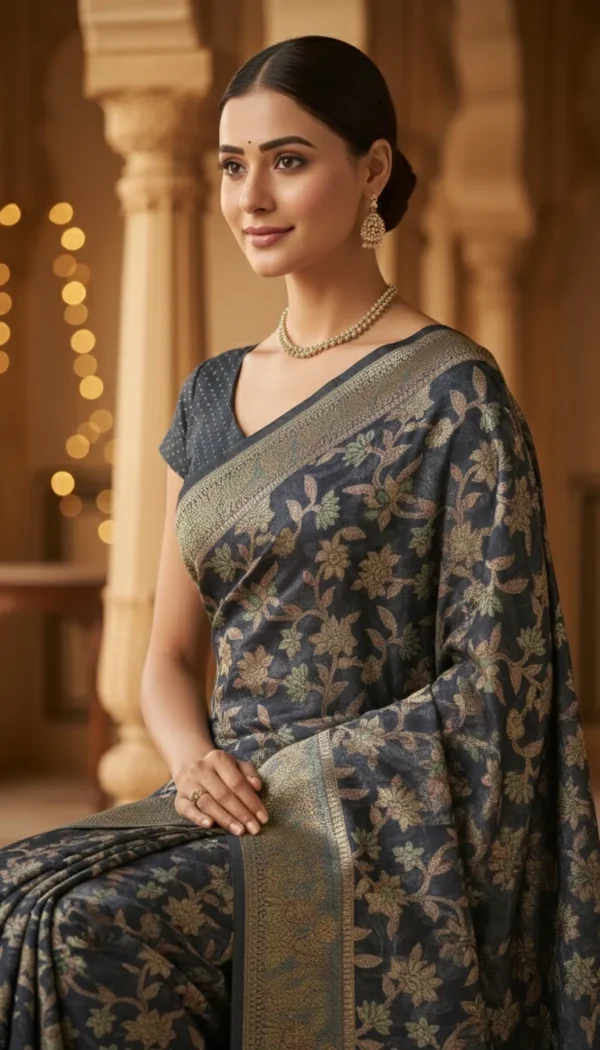 Premium Brasso Navy Blue Saree for Women | Party Wear Designer Transparent Brasso Saree with Elegant Shine | Wedding & Festive Special Collection