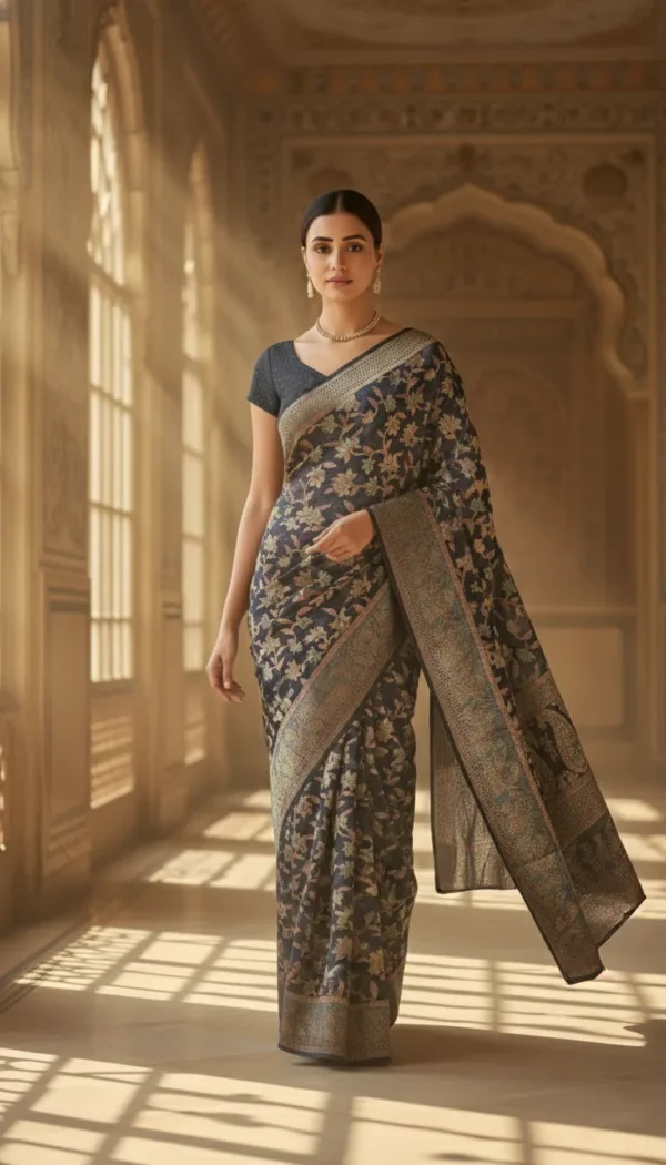 Premium Brasso Navy Blue Saree for Women | Party Wear Designer Transparent Brasso Saree with Elegant Shine | Wedding & Festive Special Collection