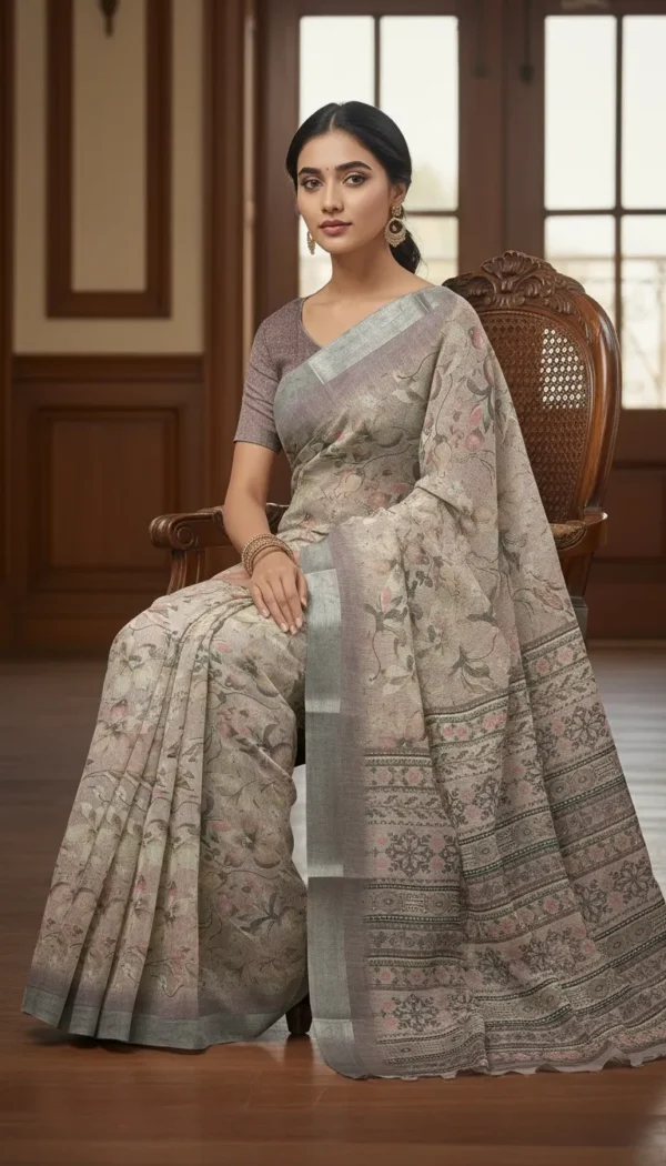 Premium Cotton Silk Saree in Elegant Gray & Peach – Soft Lightweight Designer Party Wear Saree for Women