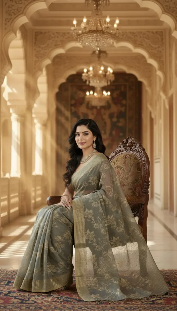 Premium Mouse Grey Chiffon Saree for Women – Ultra Light Weight Soft Flowing Party Wear & Festive Elegant Designer Saree