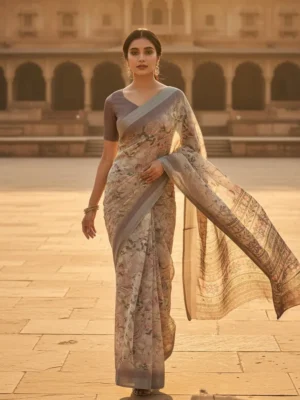 Premium Cotton Silk Saree in Elegant Gray & Peach – Soft Lightweight Designer Party Wear Saree for Women