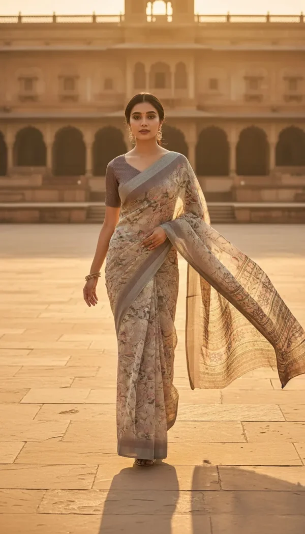 Premium Cotton Silk Saree in Elegant Gray & Peach – Soft Lightweight Designer Party Wear Saree for Women