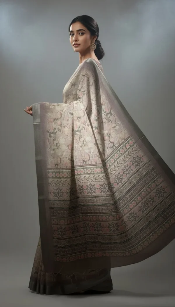 Premium Cotton Silk Saree in Elegant Gray & Peach – Soft Lightweight Designer Party Wear Saree for Women