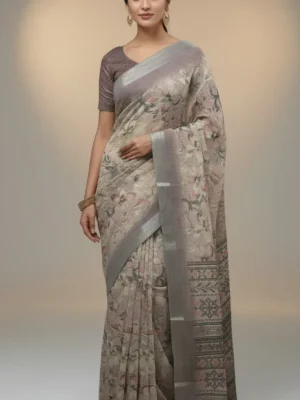 Premium Cotton Silk Saree in Elegant Gray & Peach – Soft Lightweight Designer Party Wear Saree for Women