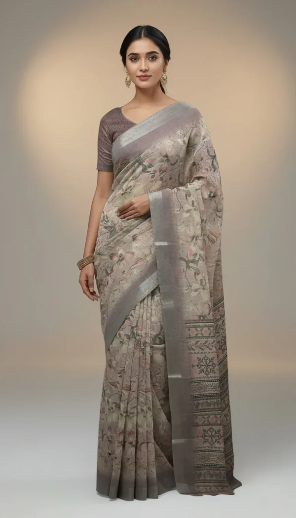 Premium Cotton Silk Saree in Elegant Gray & Peach – Soft Lightweight Designer Party Wear Saree for Women