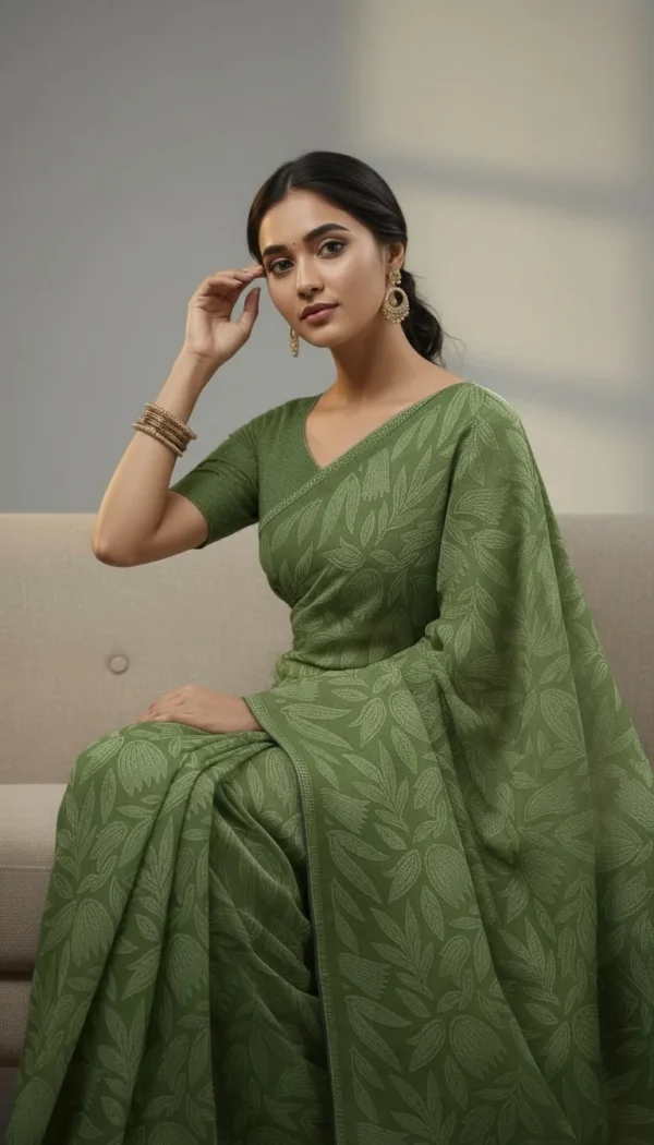 Premium Green Synthetic Saree with Swarovski Border | Party Wear Designer Saree for Wedding & Festive Collection
