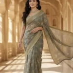Premium Mouse Grey Chiffon Saree for Women – Ultra Light Weight Soft Flowing Party Wear & Festive Elegant Designer Saree