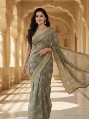 Premium Mouse Grey Chiffon Saree for Women – Ultra Light Weight Soft Flowing Party Wear & Festive Elegant Designer Saree
