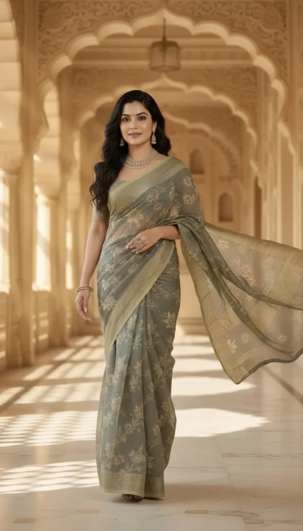 Premium Mouse Grey Chiffon Saree for Women – Ultra Light Weight Soft Flowing Party Wear & Festive Elegant Designer Saree